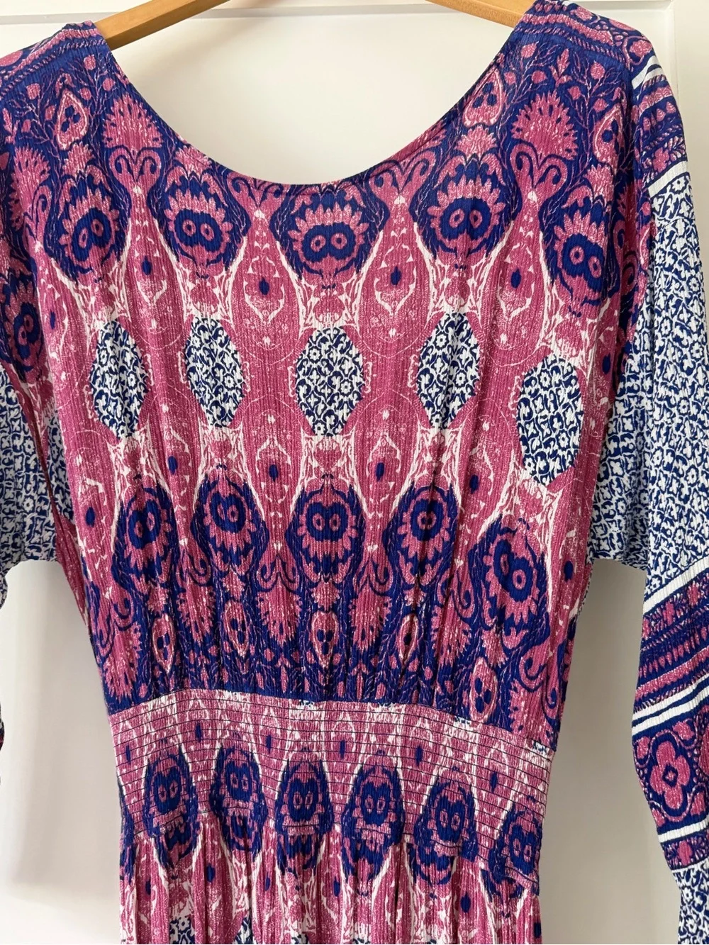 Free People Pink and Blue Mixed-Print Boho Maxi Dress